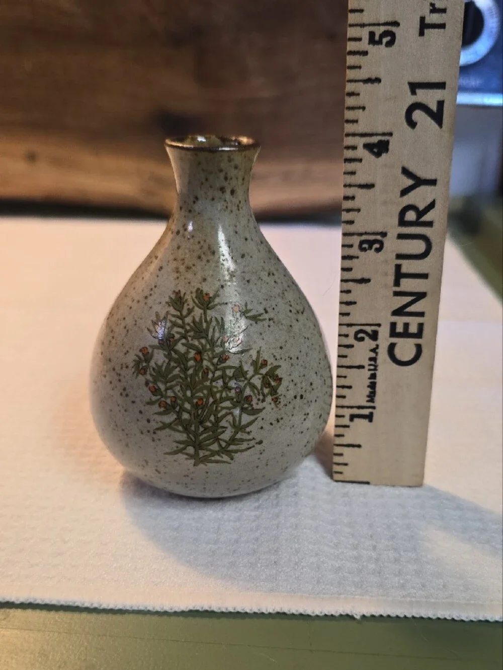 Takahashi Speckled Ceramic Bud Vase & Cup Set, Tiny Flower Herb Details